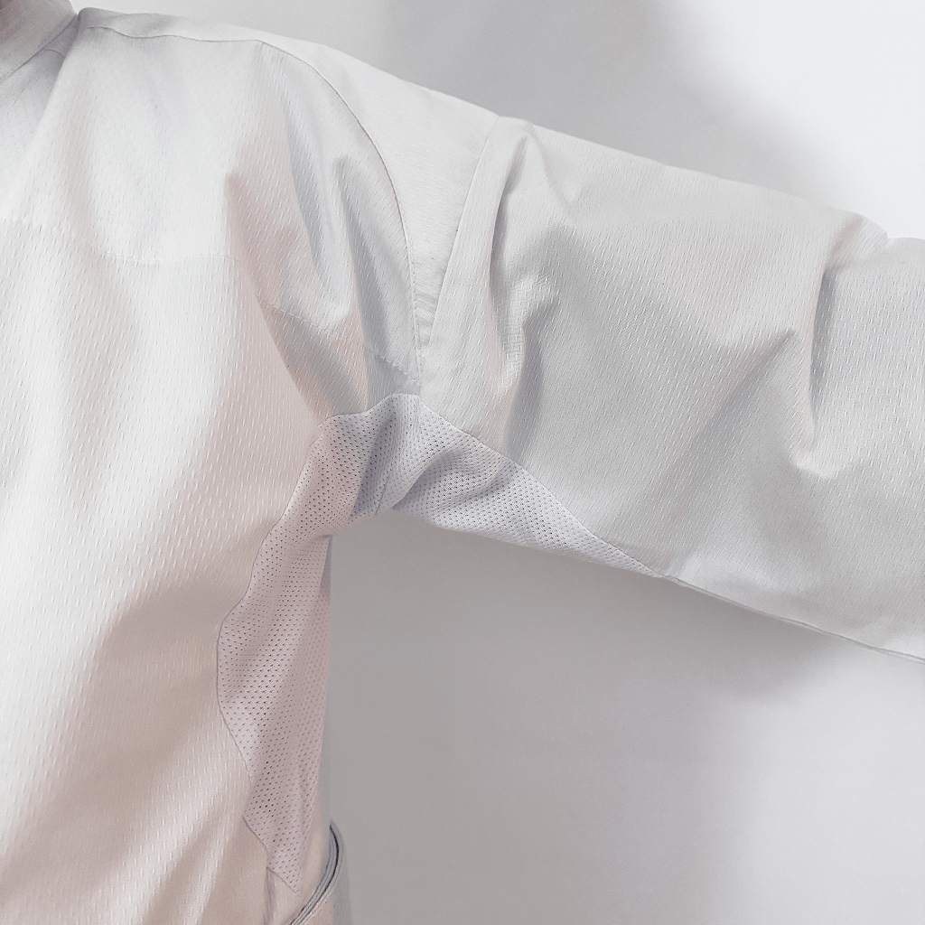 Close-up of karate suit on a light gray background