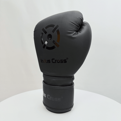 Black boxing glove with 'Indus Cross' branding on a white background