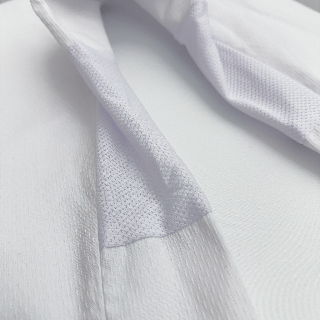 Close-up of karate suit on a light gray background