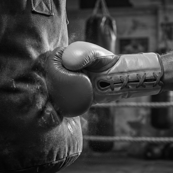 Person wearing boxing gloves in a boxing ring
