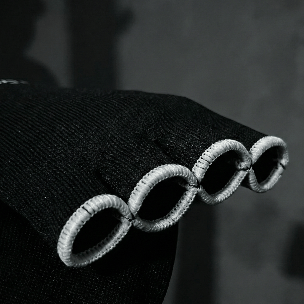 Close-up of a black Indus Cross X-Knit Inner Gloves on a dark background.