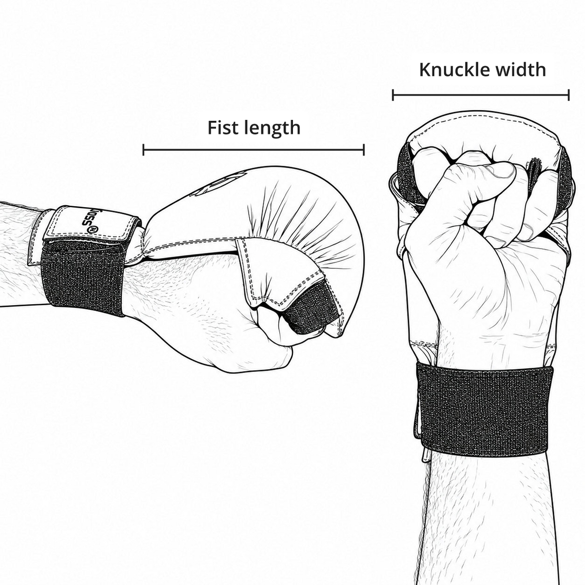 Size chart for AeroStrike Karate Gloves