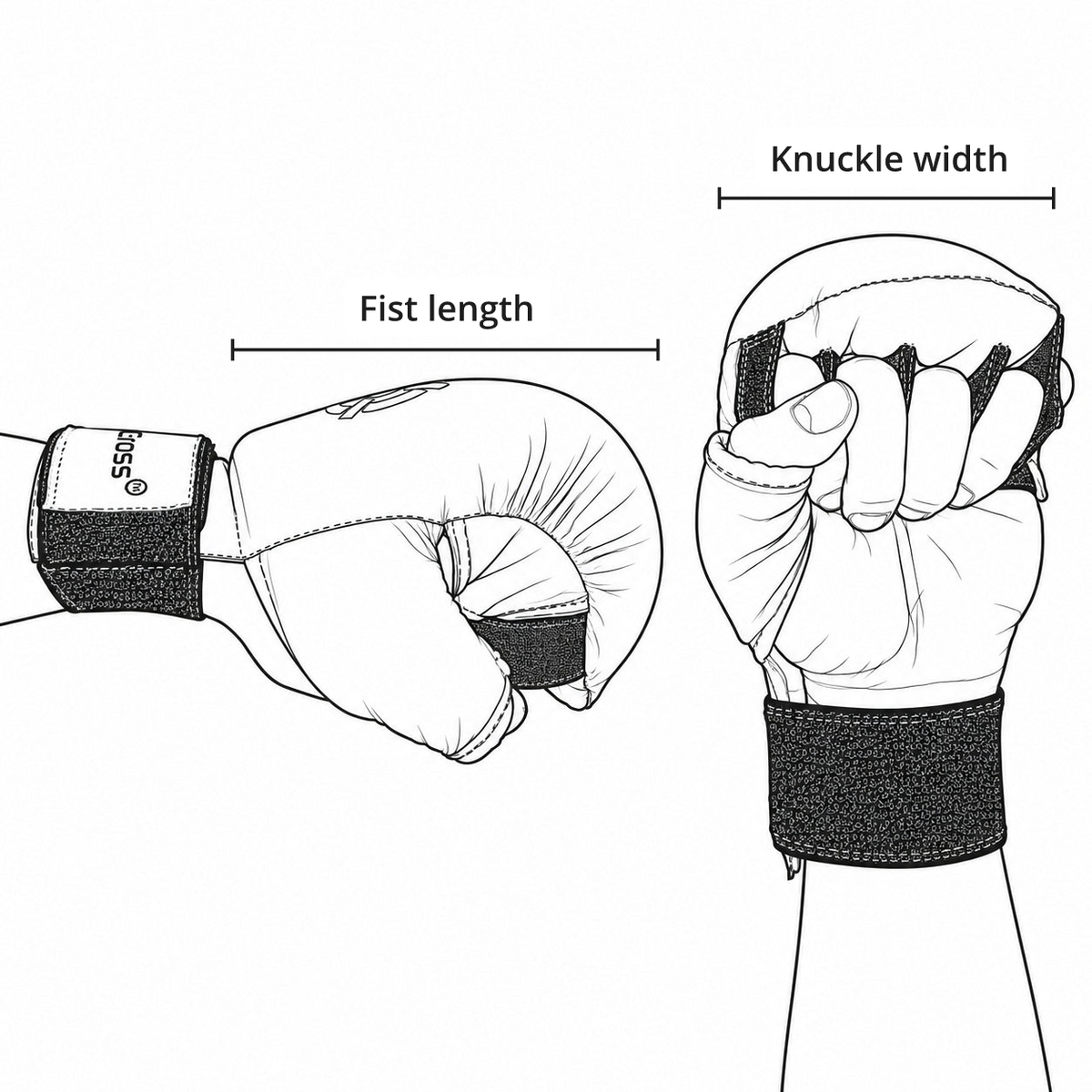 Size chart for TG-Pro Karate Gloves With Thumb Guard